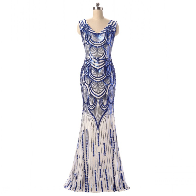 2019 New Fashion V-neck Slim-fit Fishtail Evening Dress Long Slim-fit Banquet Party Birthday Engagement Toast