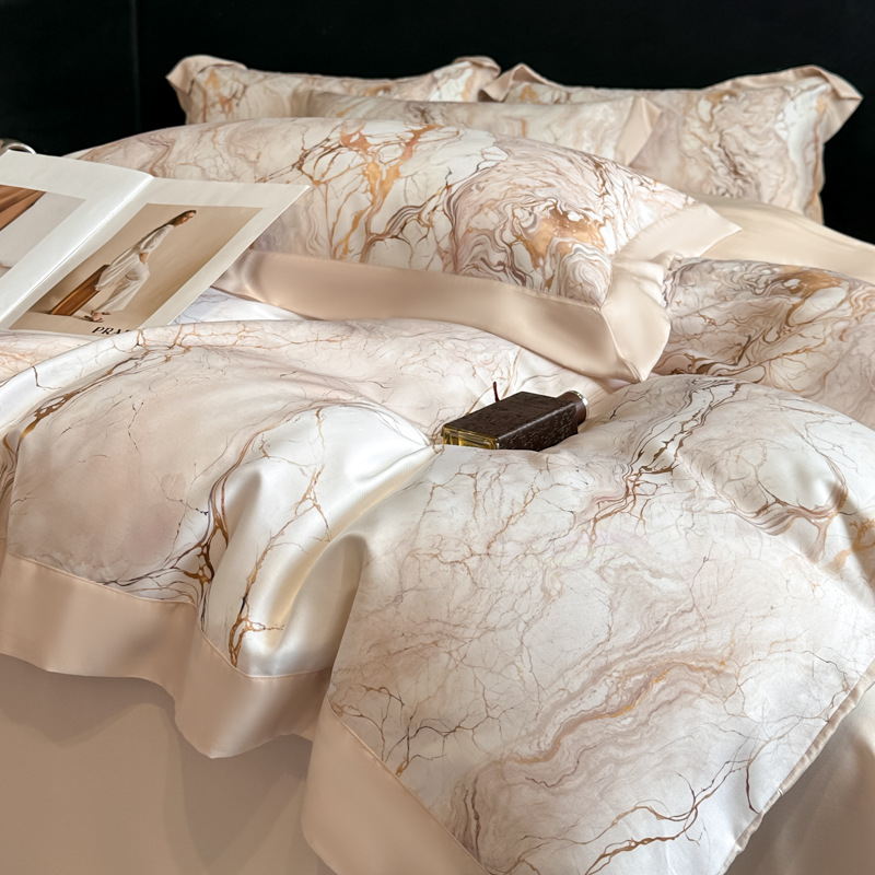 Picture of Summer Class A Maternal and Infant Grade Lyocell Tens Four-Piece Light Luxury Ice Silk Naked Sleeping Cool Quilt Cover Bed Sheet 1.8 Bedding
