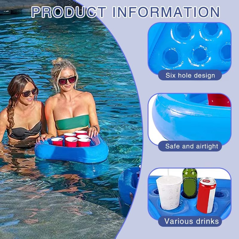 Picture of in stock PVC Cross Border Inflatable Triangle Cup Holder Six Hole Cross Border Beer Holder Water Coaster Party Throwing Toy