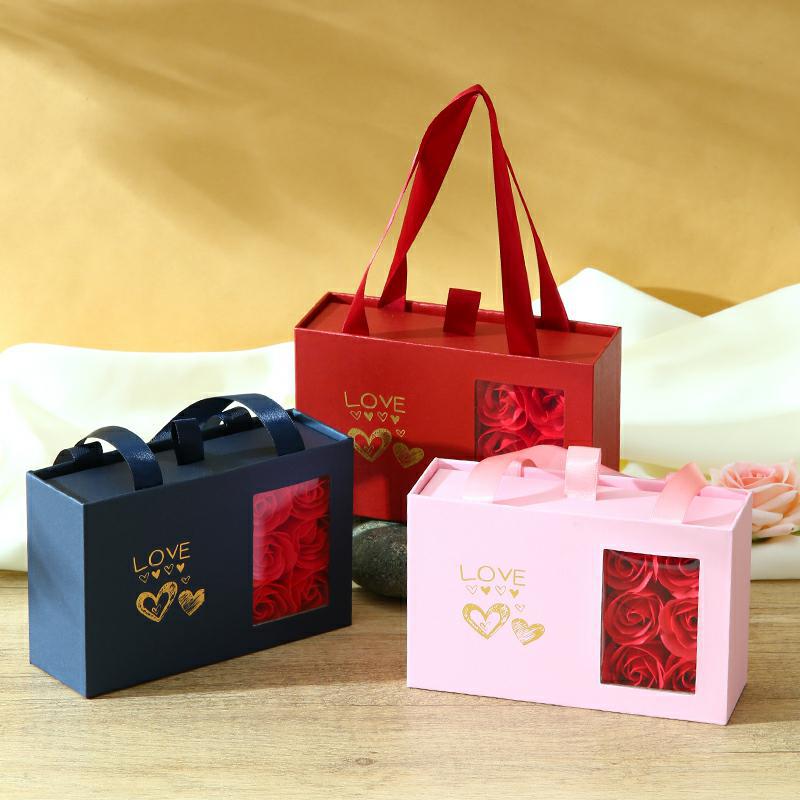 Portable drawer box 6 roses gift box bracelet pendant ring pull-out portable box can print log