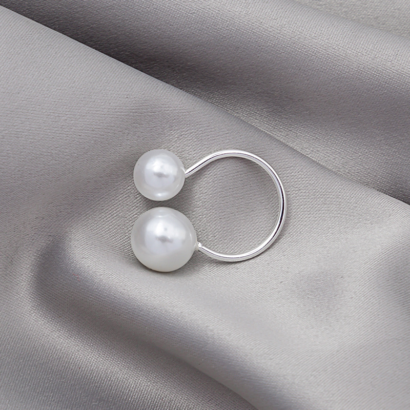Picture of J588 South Korea Ring Size Pearl Opening Ring Minimalist Exaggerated Ring Double Pearl Ring for Women