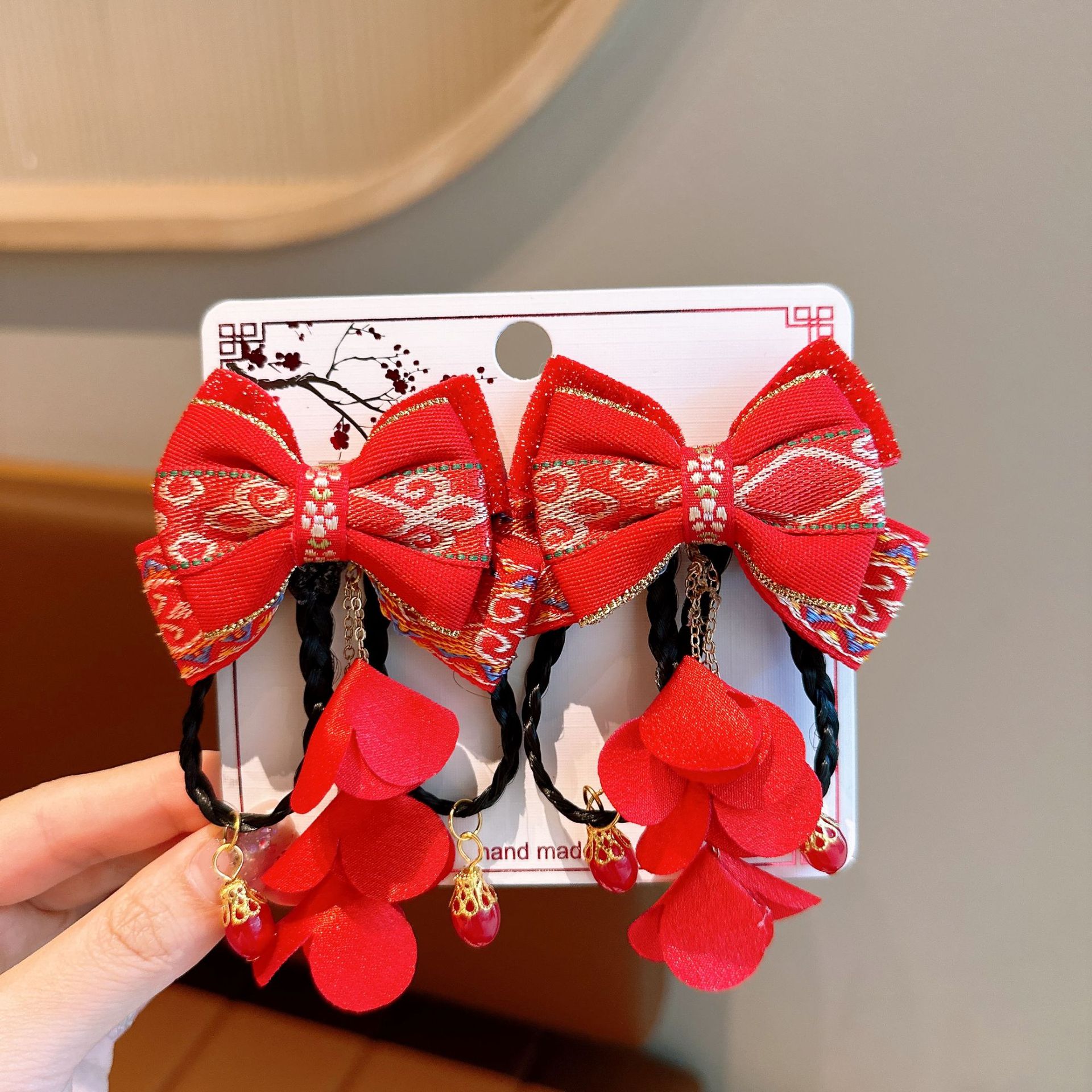 Picture of New Year Hanfu Hairpin Little Girl Happy New Year Plush Hairpin Girl Bow Hair Accessories Baby Antique Headwear