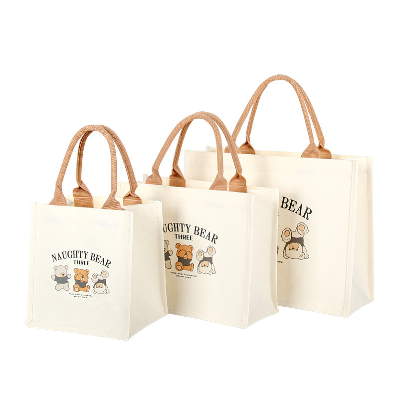 Picture of Canvas Bag Custom Bear Tote Bag for Female Students Stereo Canvas Bag Custom Ribbon Printed Logo Canvas Small Tote Bag