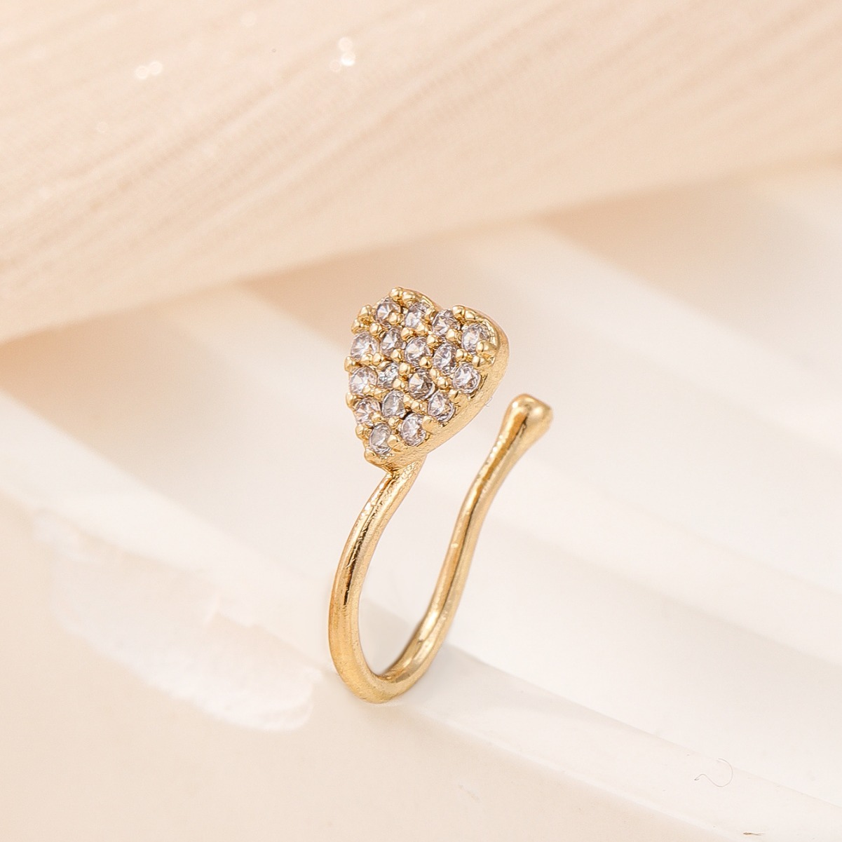 Picture of European and American hip-hop style micro-inlaid zircon love niche design nose clip non-perforated nose nail personality versatile nose ring