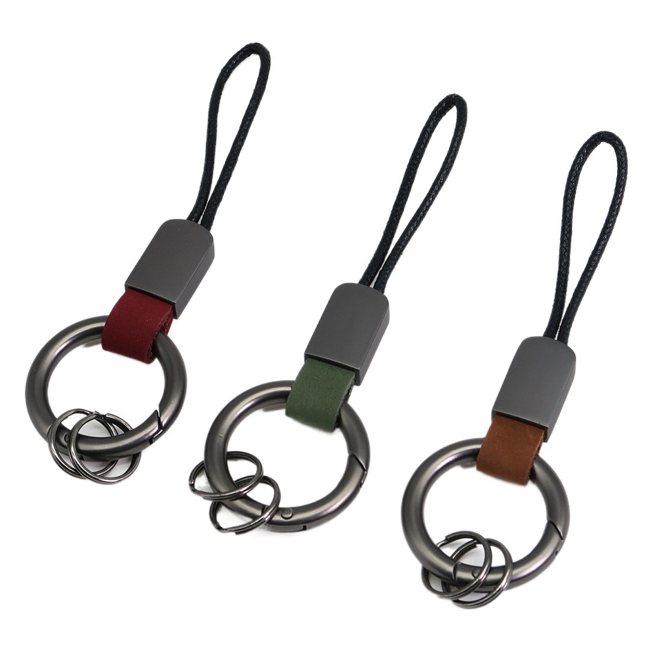 Top layer frosted cowhide ring keychain creative anti-lost leather car key chain personality laser hand rope pendant