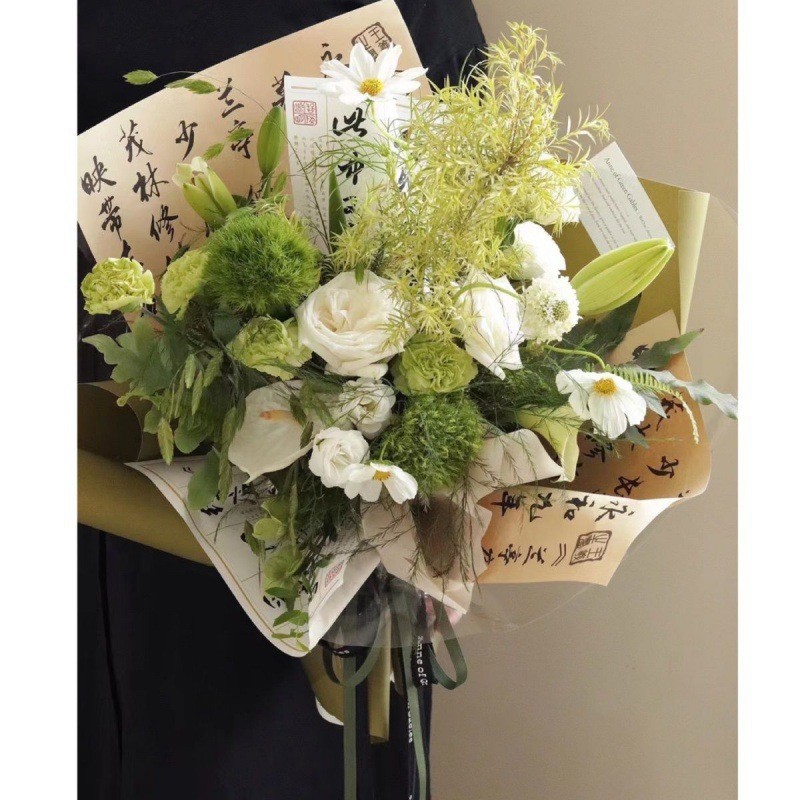 Internet Celebrity Chinese Style Pictorial Calligraphy Flower Wrapping Paper Calligraphy Kraft Paper Flower Shop Bouquet Floral Wrapping Paper Material