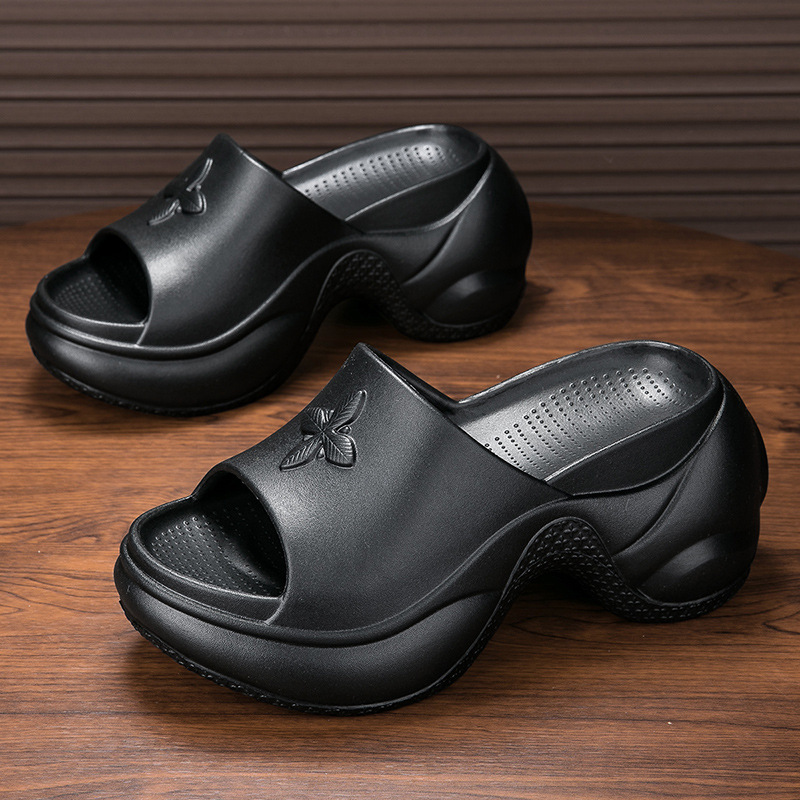 Cruciferous Thick Slippers Women's Outfit Summer 2024 New High-Heel Anti-Odor Sandals Anti-Slip Sandals