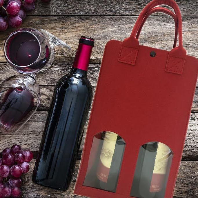 Factory Supply Red Wine Hand Felt Bag Gift Wine Bag Hand Wine 2 Bottles Non-woven Felt Bag