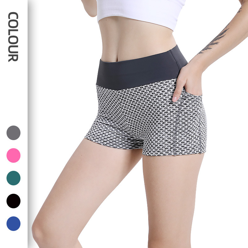 Picture of Honeycomb Yoga Shorts Women's High Waist Hip Lifting Sports Fitness Yoga Shorts Peach Butt Honeycomb Pocket Yoga Pants