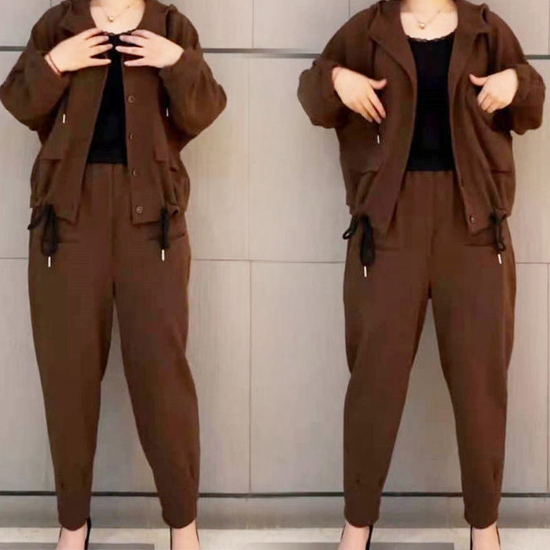 Internet Celebrity Mother Fashion Harlan suit Women 2024 Spring and Autumn New plus size Loose Casual Two-piece Set for Hair