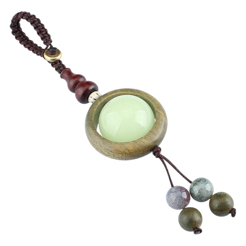 Retro sandalwood mobile phone lanyard car key chain pendant Luminous Stone transfer beads time-bound gourd hanging accessories