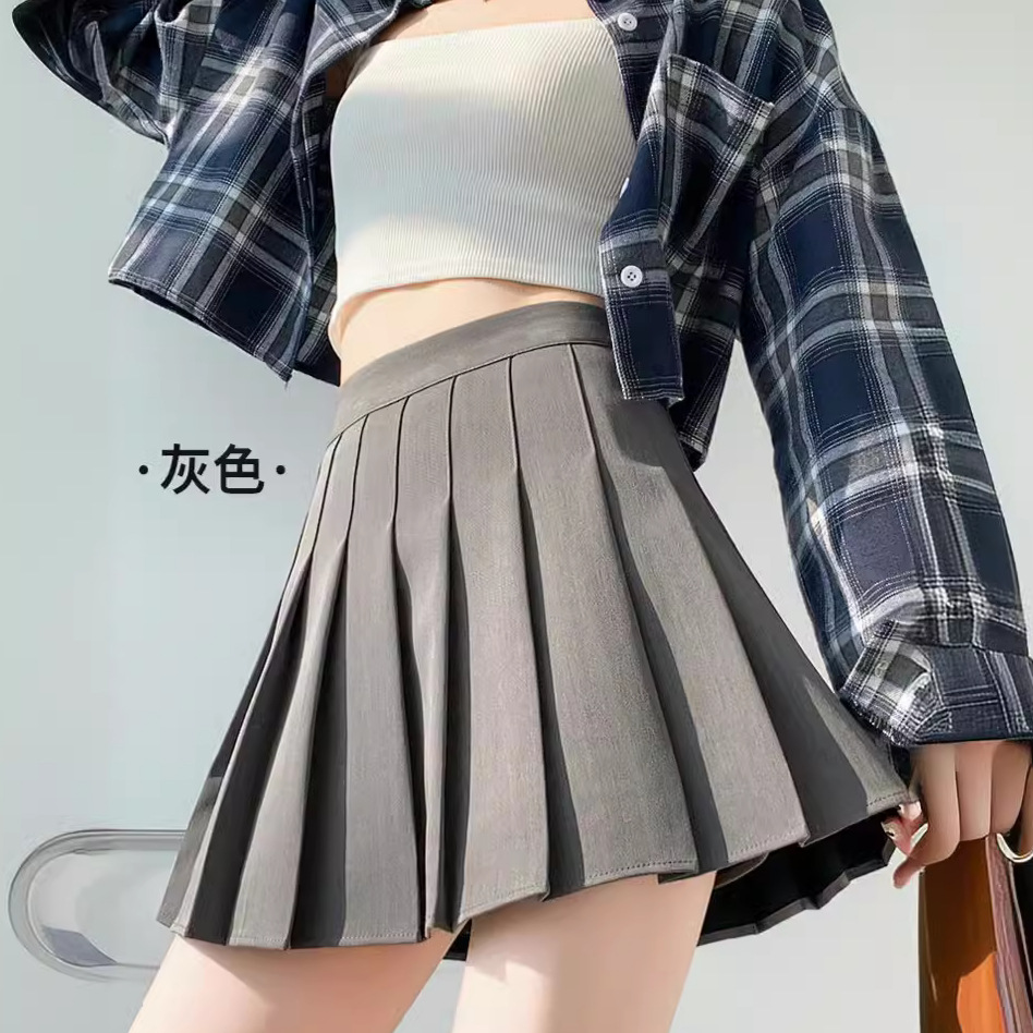 Grey Suit Pleated Skirt Women's Spring and Autumn Thin 2024 New Slimming High Waist A- Line Skirt JK College Skirt