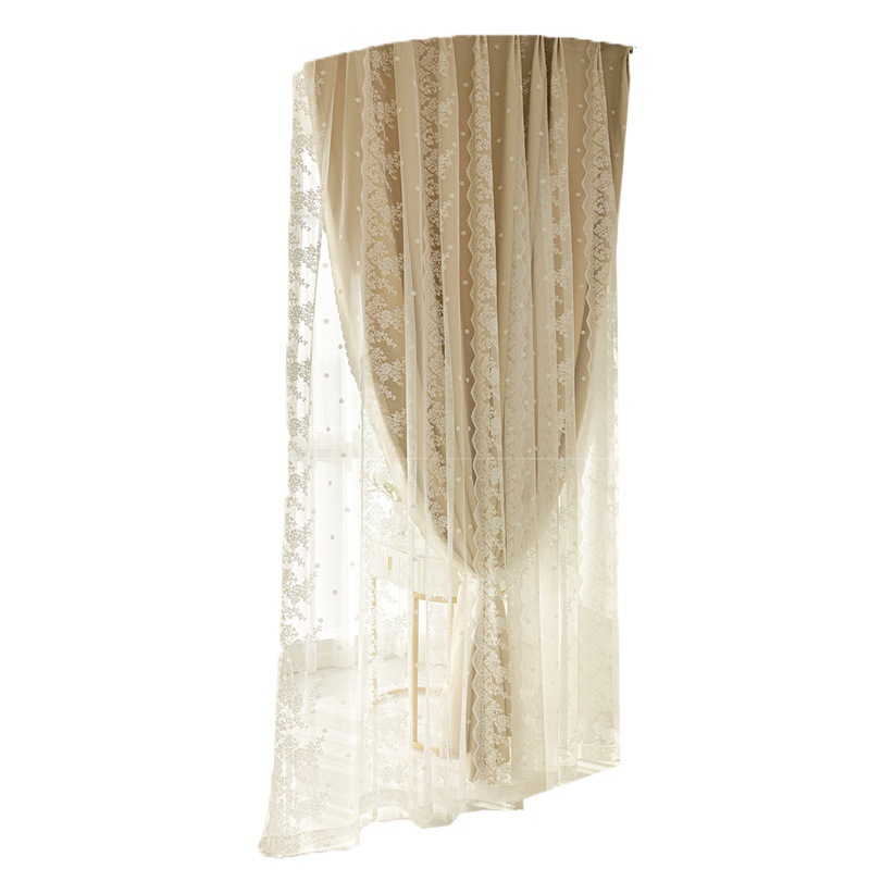 2025 New Girl Internet Celebrity Princess Style Lace Cloth Yarn Bedroom Living Room Light Luxury Hook Type Blackout Curtain Finished Product