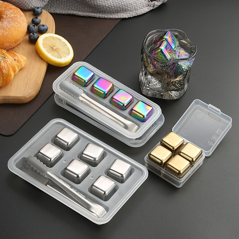 Picture of Cross-border 304 stainless steel ice cubes quick-frozen metal ice cubes suit titanium-plated golden ice wine stone whiskey stone ice particles
