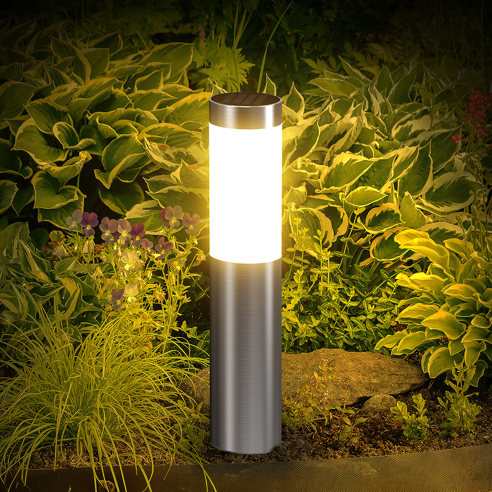 Cross-Border explosion solar stainless steel 3led modern courtyard outdoor garden cylindrical outdoor waterproof lawn lamp