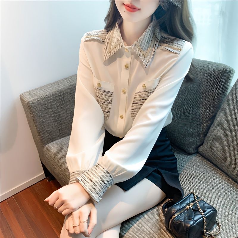 2024 new spring and autumn Chanel style shirt women's casual all-match Spring fashionable top shirt Women's