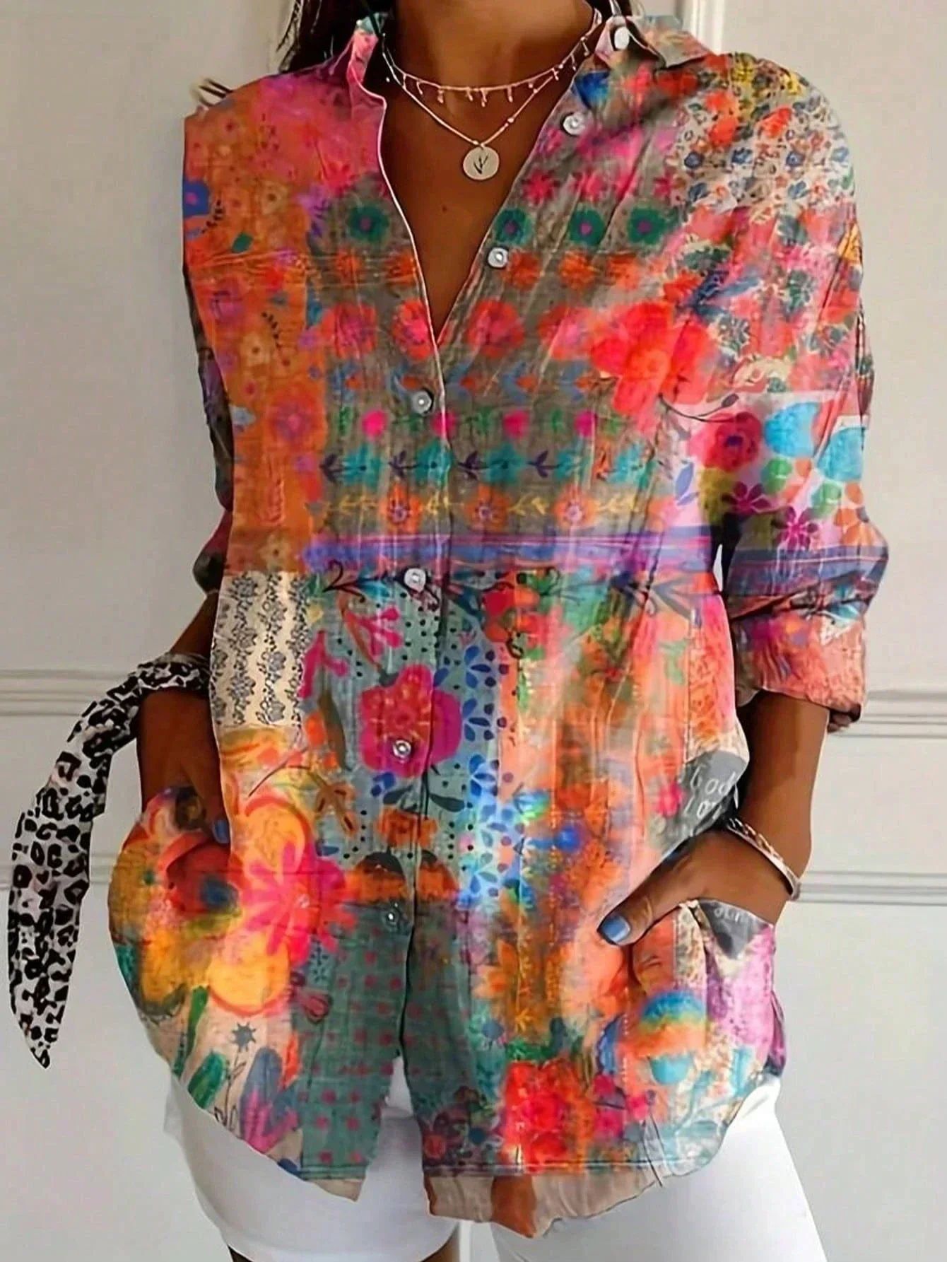 Picture of 2025 New Women's Long Shirt Women's Summer European and American Trend Long Sleeve Shirt Printed Pattern Printed 3D Shirt