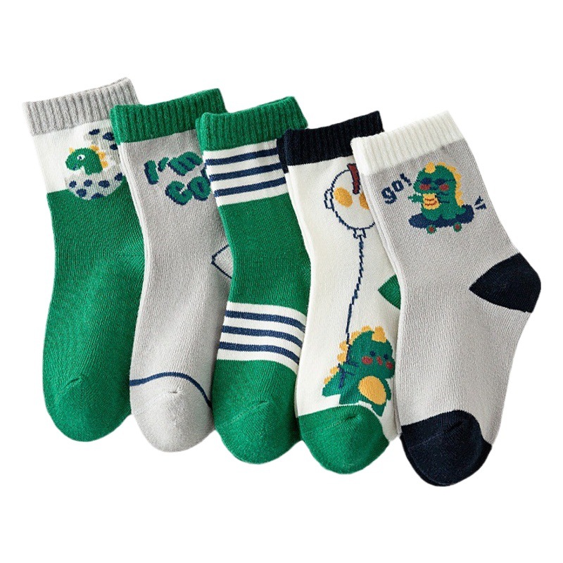 Children's socks boys' autumn new green cool Dragon cartoon mid-calf socks combed cotton children's fashion socks wholesale