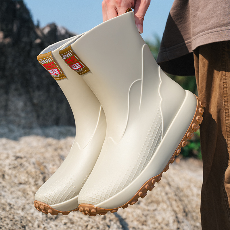 2025 New Arrival Mid-tube Men's Rain Shoes Fashionable All-match Outdoor Waterproof Shoes Lightweight Simple Rubber Shoes Rain Boots Men's Cross-border