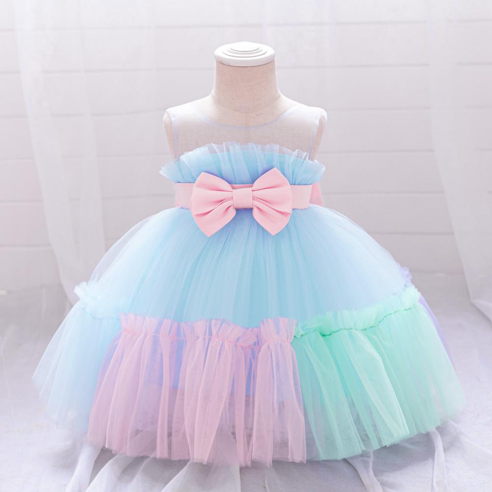 New Children's Dress, Girl's Princess Dress, Flower Girl Dress, Mesh Tutu Skirt, Colorful Pleated Skirt, Tube Top Dress