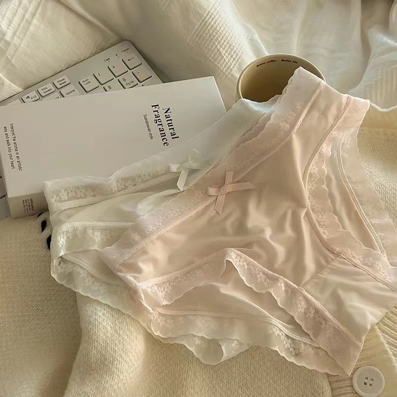 Butt Mask Pants Spring and Summer Solid Color Ice Silk Mid-Waist Quick-Dry Lace Trim Seamless Underwear for Girls