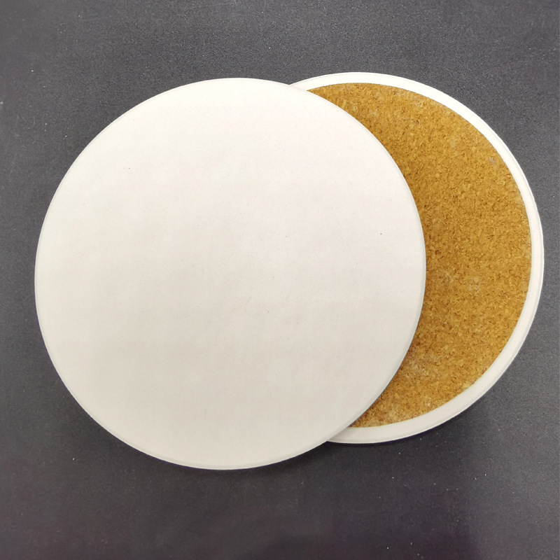Picture of White embryo ceramic coaster absorbent non-slip cork bottom plain embryo round 10.3CM white earth felt blank coaster square