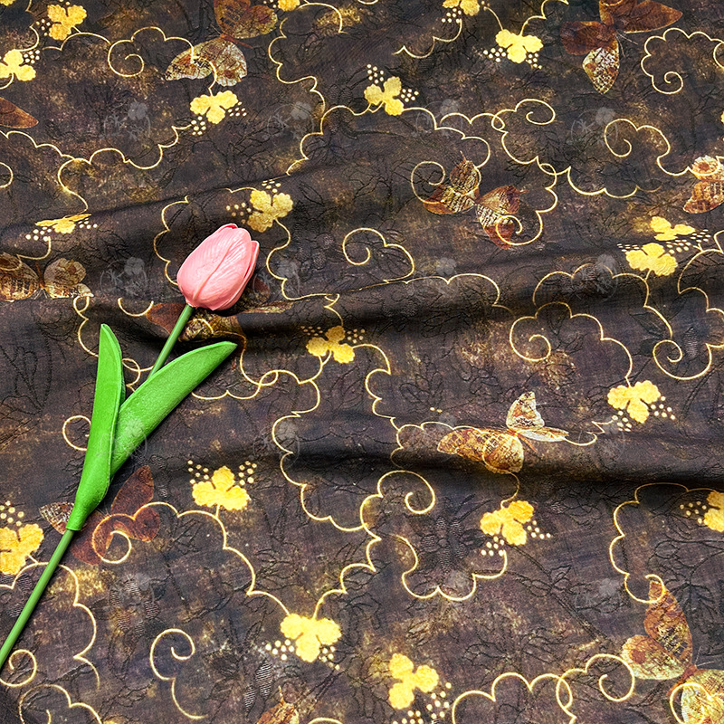 New Chinese two-color sycamore leaf Tencel jacquard fabric Hanfu cheongsam dress fabric handmade DIY fabric