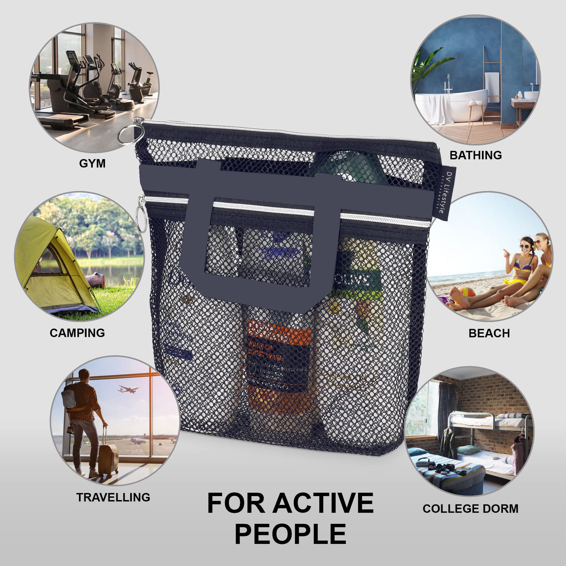 Picture of Travel Wash Bag Shower Handbag Transparent Mesh Makeup Bag Storage Bag Travel Wash Bag Beach Bag
