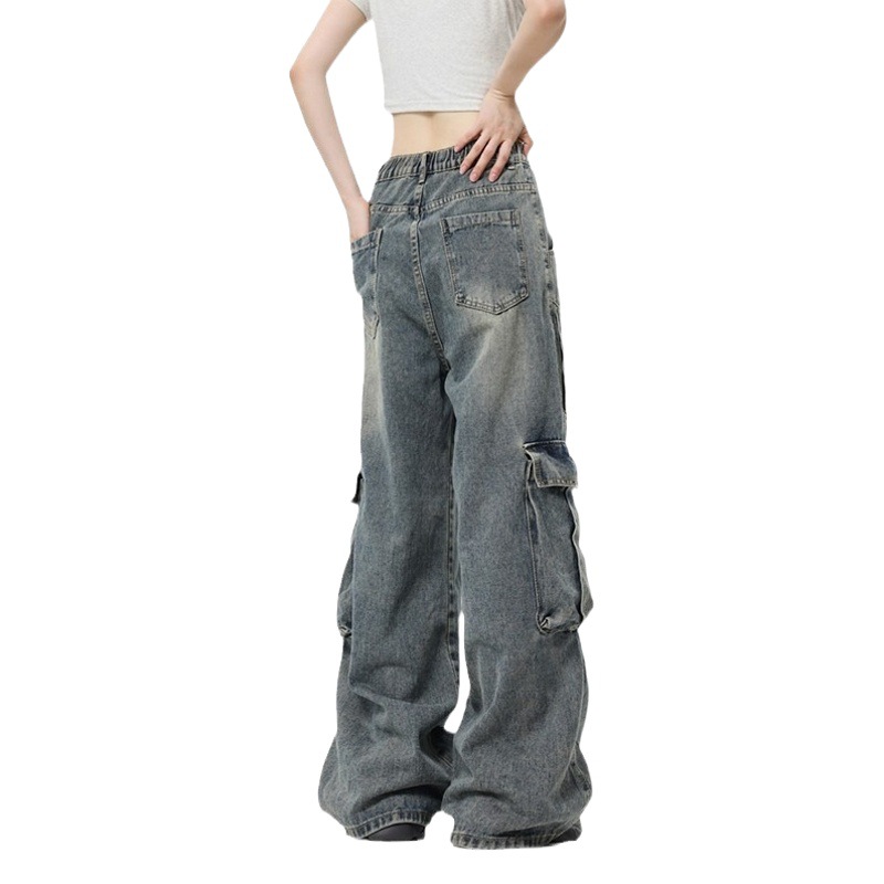 American retro workwear retro high street jeans for girls 2023 new autumn and winter loose straight wide-leg pants