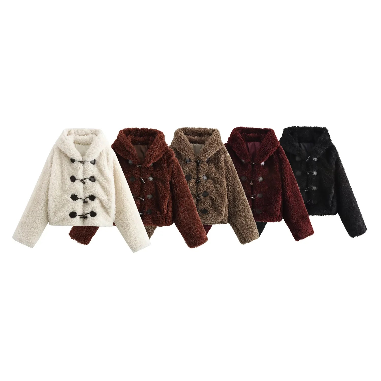 2024 winter new European and American style women's clothing rope knot decoration artificial fur effect short coat all-match hooded coat
