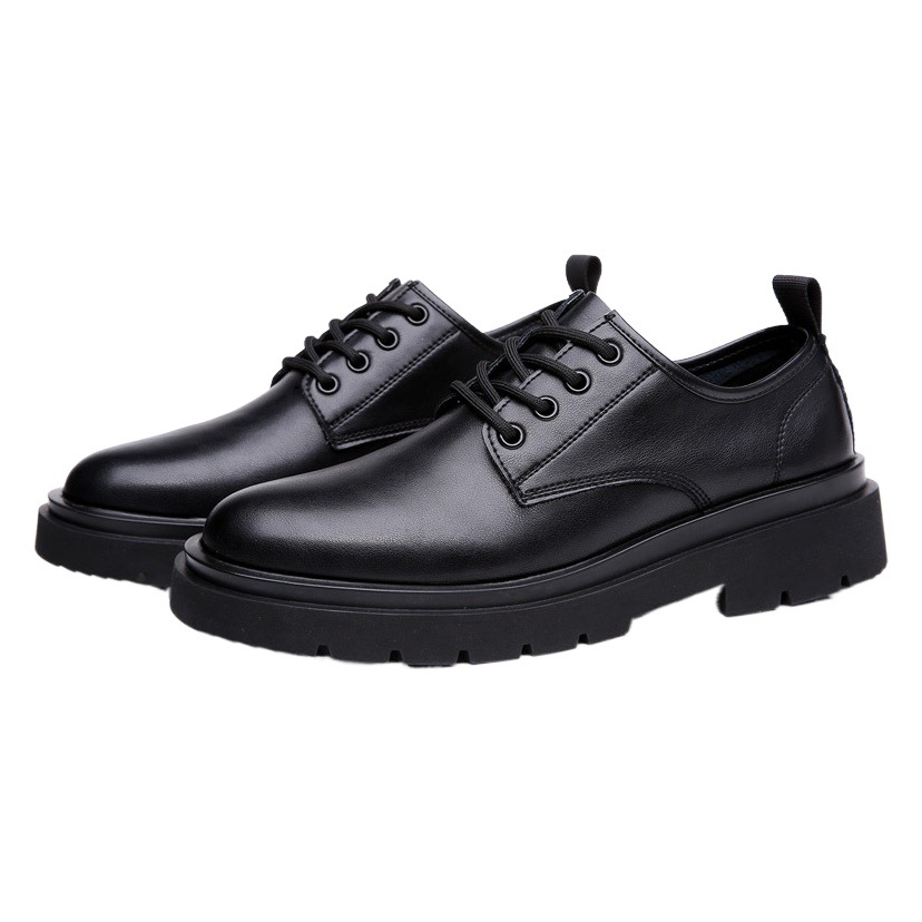 Leather Shoes for Men, Breathable Business Formal Wear, Black Thick-Soled Martin Boots, Suit, Wedding Groom's Shoes, Fashionable and Casual