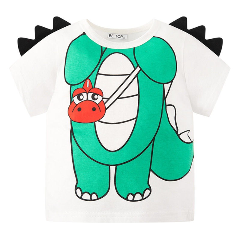 Be Top Kidsren's Short-Sleeved T-Shirt Kidsren's Cartoon Stereo Dinosaur Half-Sleeved Pure Cotton Summer Round Neck One Piece Drop Shipping
