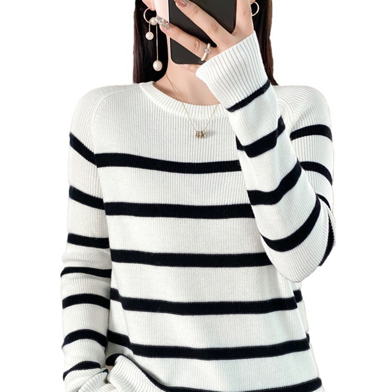 Picture of Striped women's 23 color matching round neck sweater cashmere sweater long sleeve new women's pullover bottoming loose autumn and winter knitted