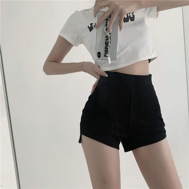 All-matching tight stretch casual pants women's summer thin hot pants A- line shorts black high waist slimming sheath pants