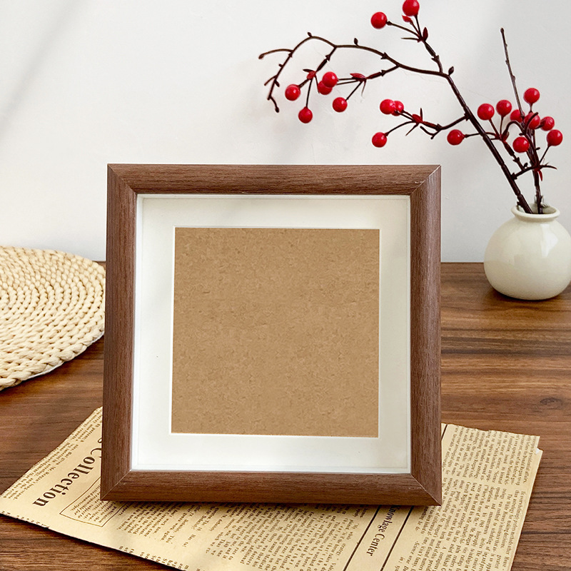 Picture of Simple Wooden Photo Frame Table Square 4-inch Desktop Text Decorative Painting Ornaments 10x 10 Small Frame Hollow Picture Frame