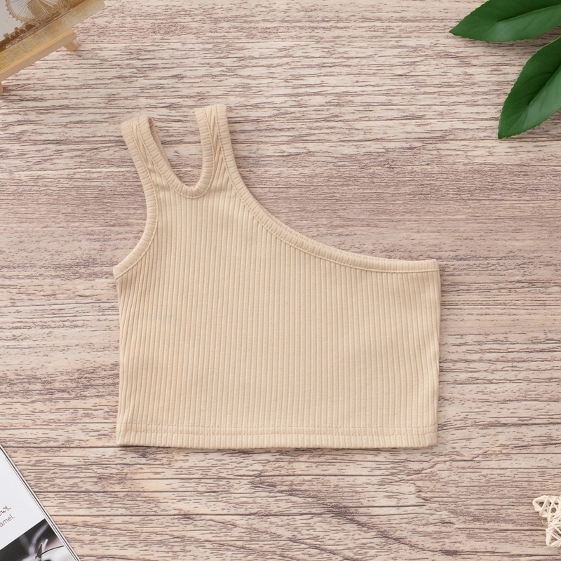 Picture of Cross-border Children's Wear Girl's Summer Vest 2024 New Foreign Trade Girl's Slant Shoulder Irregular Strap Hundred Tower Top