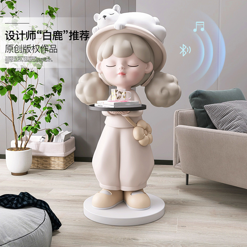 Picture of [Storage Speaker] Cream Style Girl Floor-Standing Ornament Home Decoration Living Room Tv Cabinet Next to Sofa Gift