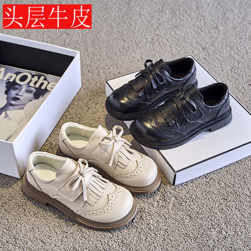 Cowhide Children's Shoes Girls Black Leather Shoes Princess Campus Performance Leather Soft Bottom Baby Shoes Girls Treasure Ladies