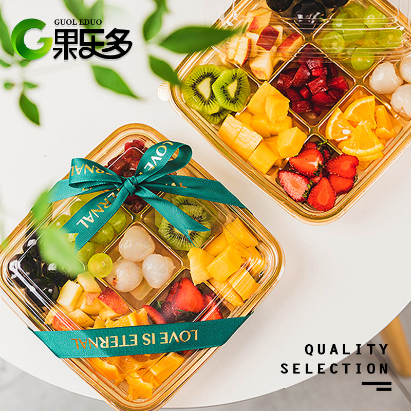 Fruit multi gold bottom nine-grid fruit cutting box Net Red Square fruit platter universal disposable take-out packing box
