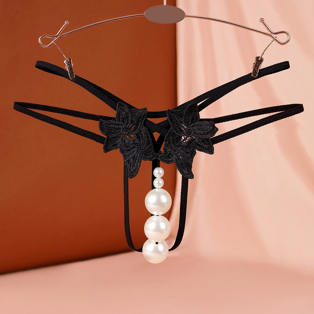 Cross-border special for European and American plus size fun T-shaped underwear big pearl massage sexy transparent sexy underwear