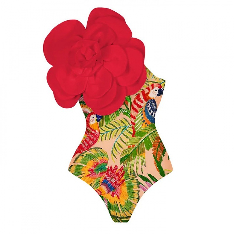 Picture of 2024 Amazon AliExpress one-piece swimsuit 3D big flower decoration sexy Peco Peco print swimsuit suit women