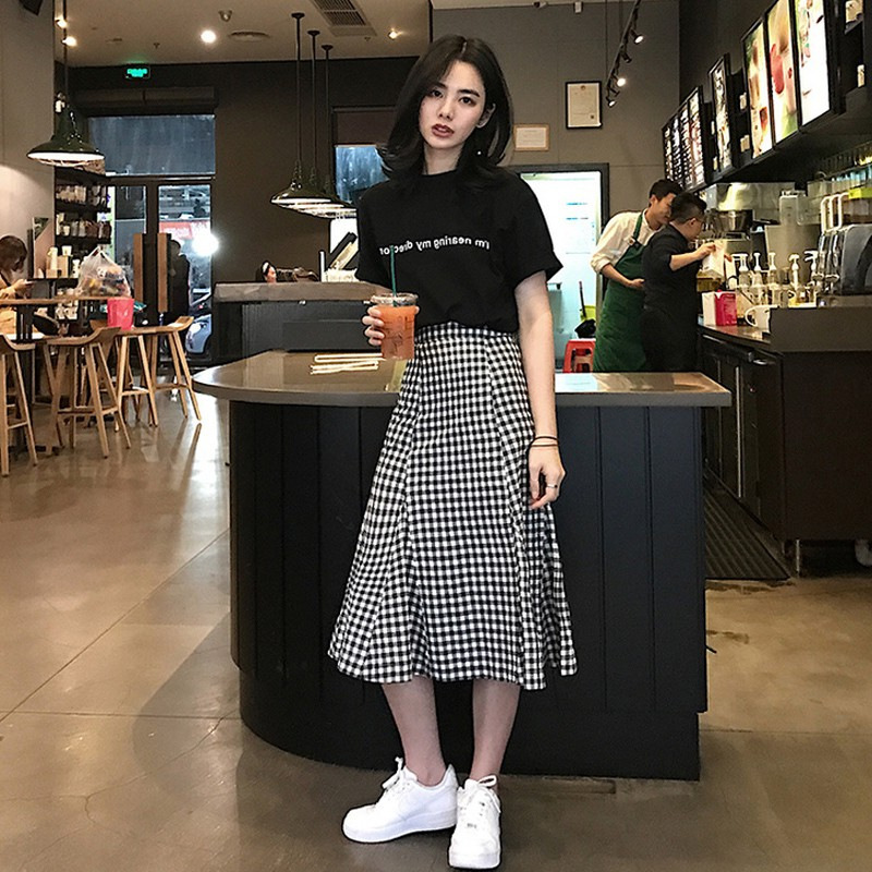 2023 Summer New Korean Style Fashion Women's Plaid Skirt Set Women's Korean Style Internet Popular Two-Piece Skirt Set