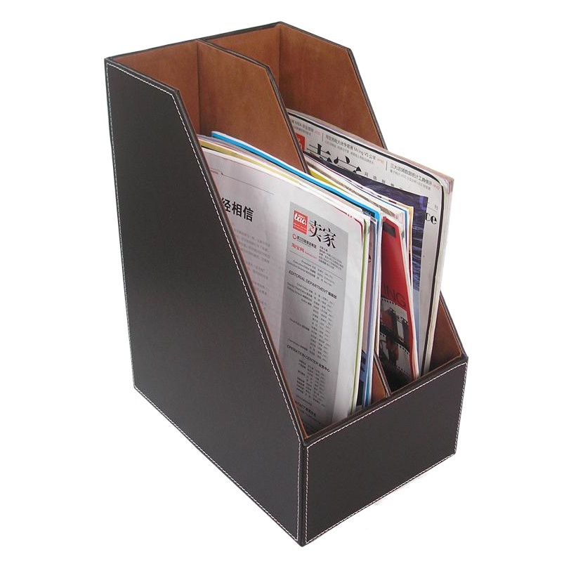 Vertical office file rack double file storage rack desktop data finishing storage leather file box wholesale