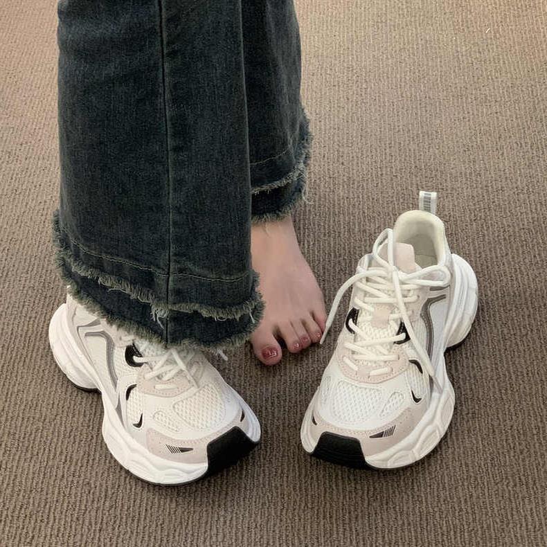 Thick-soled Torre Shoes Women's Shoes 2024 Autumn New sneaker Four Seasons Mesh Breathable Casual Joker White Shoes