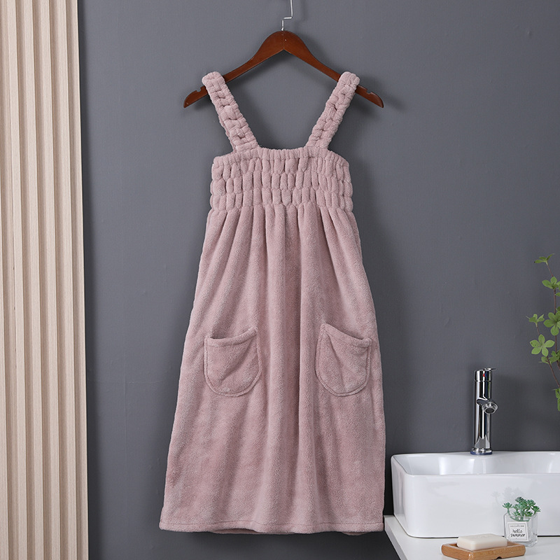 Picture of Coral Velvet Bath Skirt for Women, Absorbent, Soft, Wearable Bath Towel, Bath Sling, Enlarged Vest, Adult Student Home Thickeneding