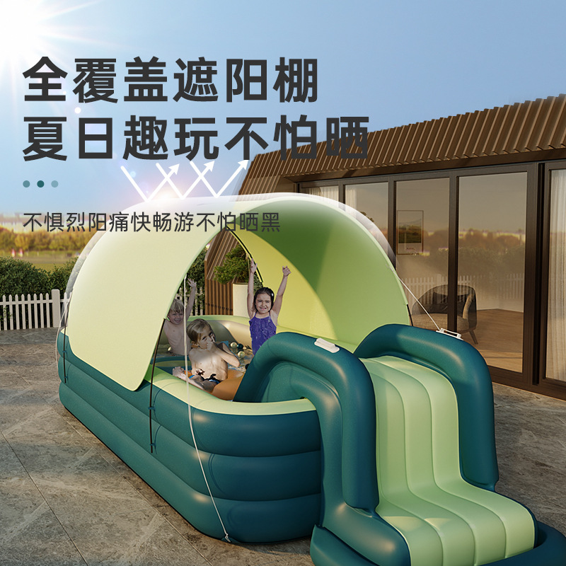 Picture of Automatic inflatable children's inflatable swimming pool slide large naughty Castle thickened awning accessories factory