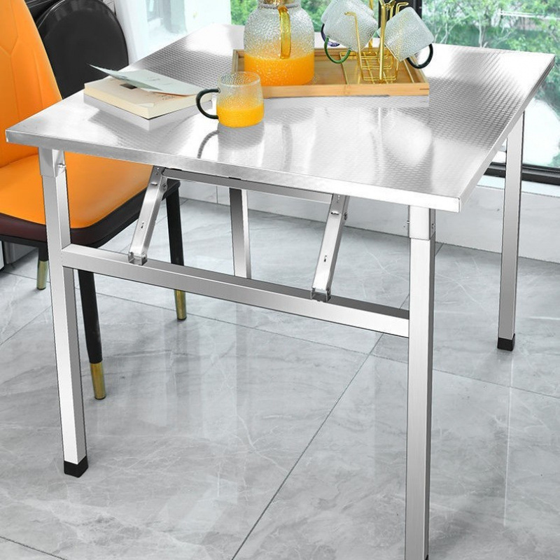 Square dining table thickened portable floor stall barbecue writing desk workbench as stainless steel folding table
