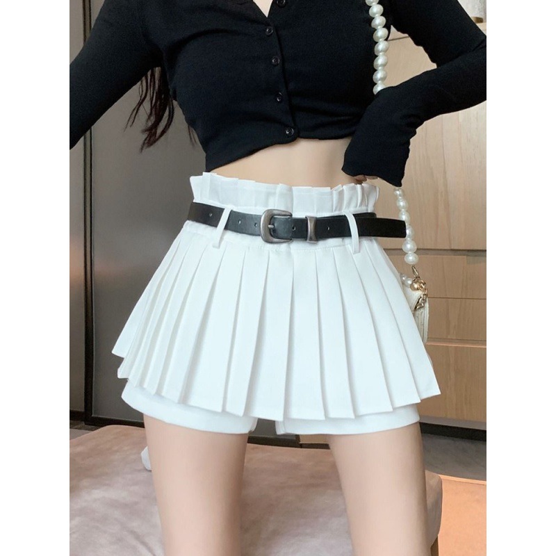 Internet celebrity high waist skirt women's summer 2023 new white short culottes hot girl pleated skirt versatile slimming A- line skirt
