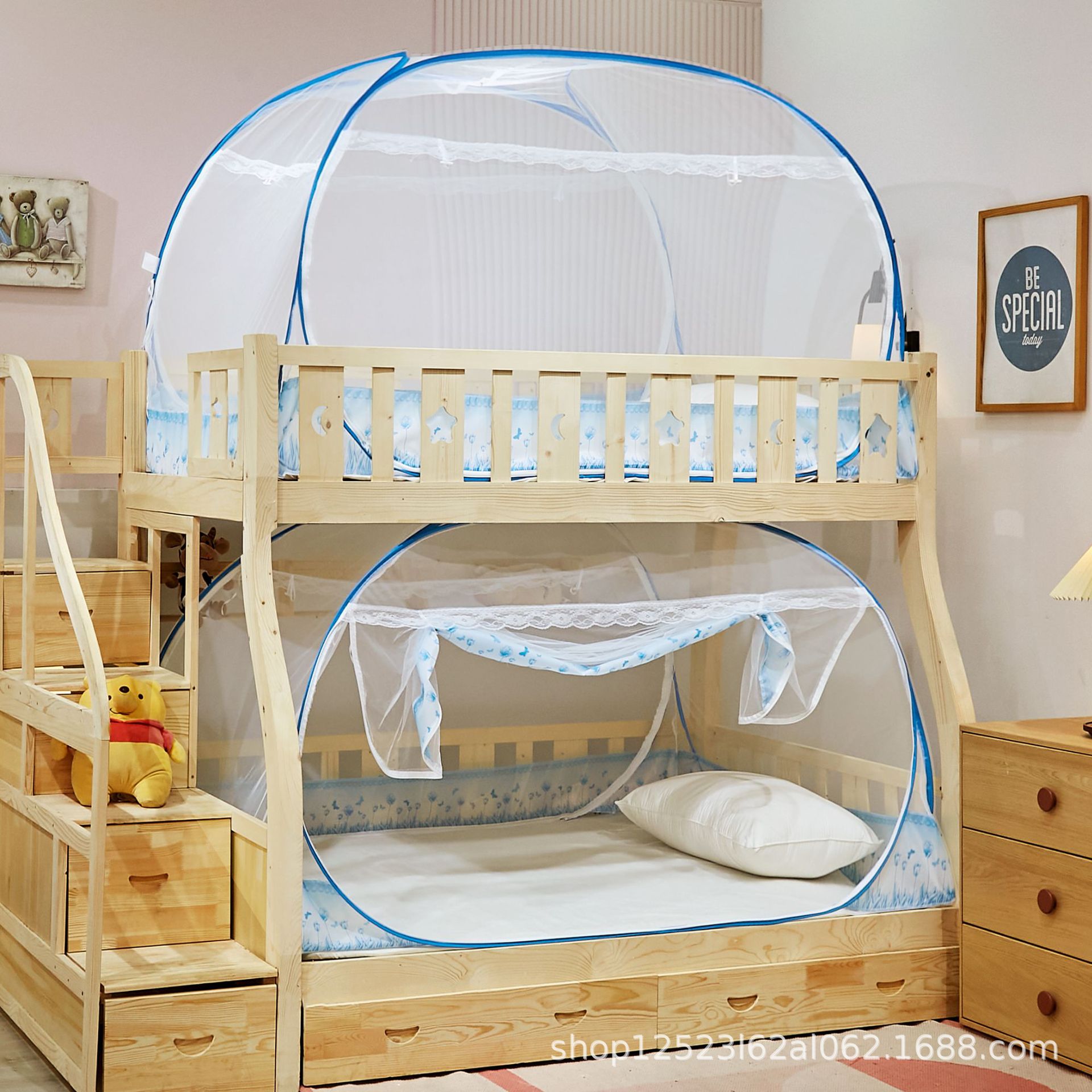 Picture of Mosquito Net Student Dormitory Upper and Lower Bushes 90cm Bottom Installation-Free Mongolian Yurt Single Mother Bed Home 1.5 m 1.2