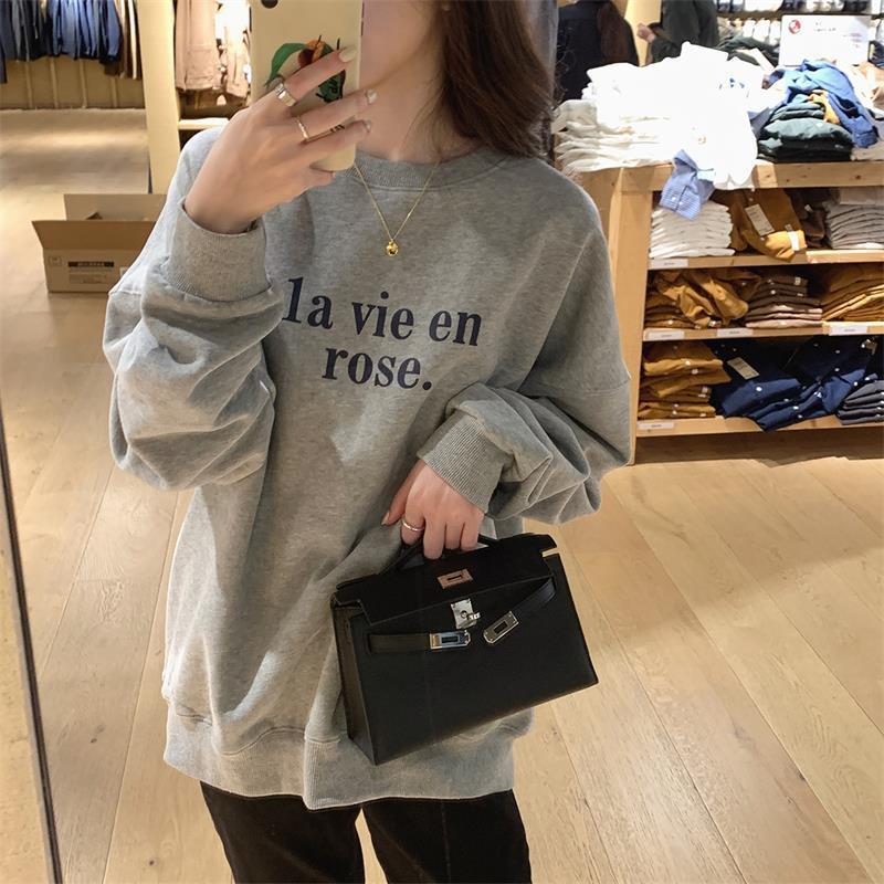 Picture of Wholesale 2025 Spring New Korean Style Loose Letter Printed Thin Sweatshirt Women's Pullover Long-Sleeved Student Top Trendy